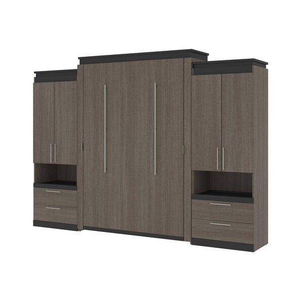 Bestar Orion 124W Queen Murphy Bed and 2 Storage Cabinets w/Pull-Out Shelves (125W), Bark Gray & Graphite 116870-000047 - main